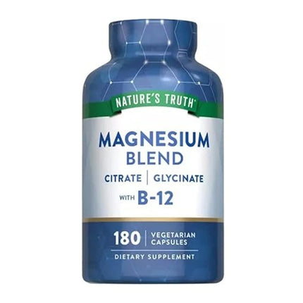 Nature's Truth Magnesium Blend with Vitamin B-12 – Citrate, Glycinate & Aspartate, 180 Capsules