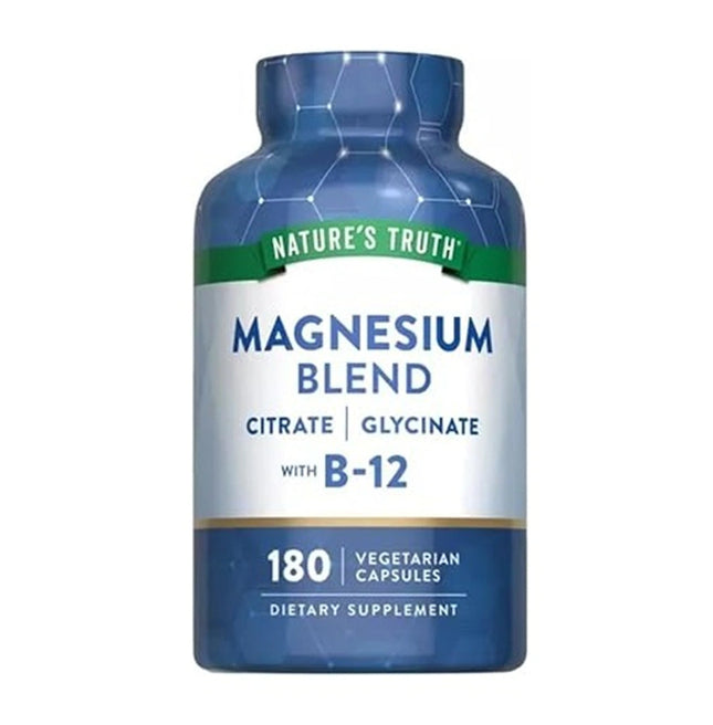 Nature's Truth Magnesium Blend with Vitamin B-12 – Citrate, Glycinate & Aspartate, 180 Capsules