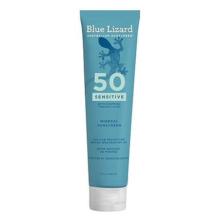 Blue Lizard Sensitive Mineral SPF 50 Sunscreen Lotion, 100% Mineral Sunscreen, 5 fl oz