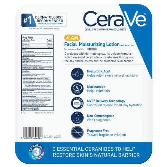 CeraVe AM Facial Moisturizing Lotion 30 SPF, 3 fl oz, 2-pack