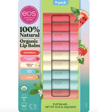 eos Natural USDA Organic Lip Balm, 9 Sticks