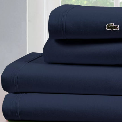 Lacoste Solid Cotton Percale Sheet Set, Queen