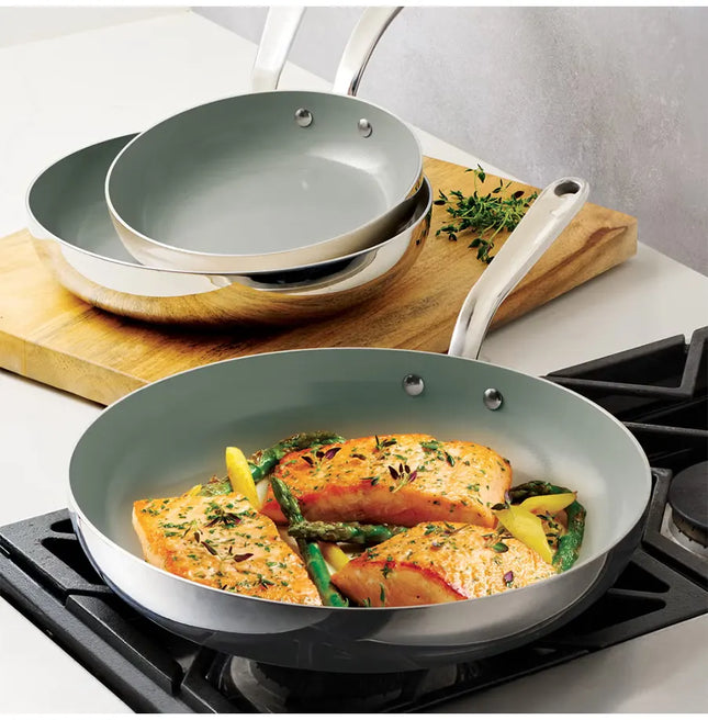 Tramontina 3-piece Tri-Ply Clad Stainless Steel Ceramic Nonstick Fry Pan Set
