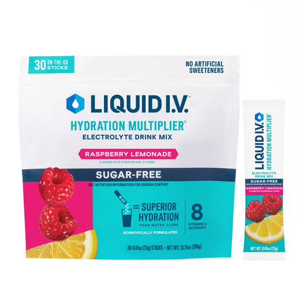 Liquid I.V.Hydration Multiplier,30 Individual Serving Stick Packs,Sugar Free,Raspberry Lemonade