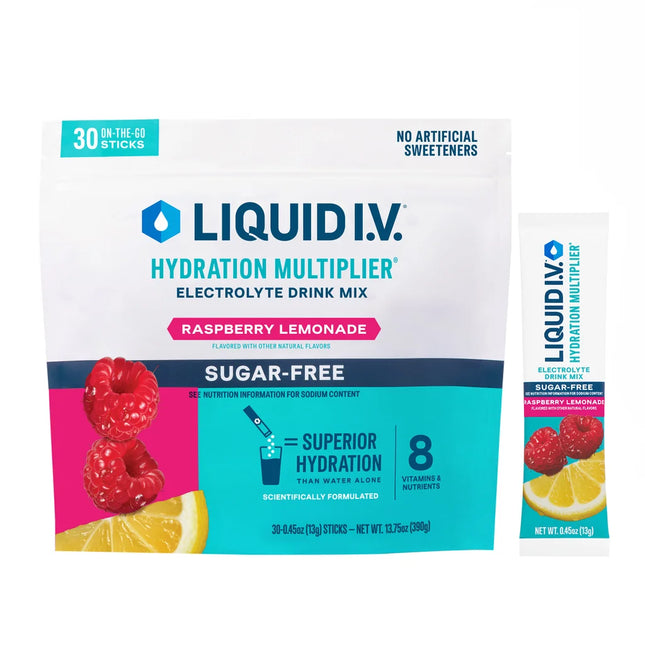 Liquid I.V.Hydration Multiplier,30 Individual Serving Stick Packs,Sugar Free,Raspberry Lemonade