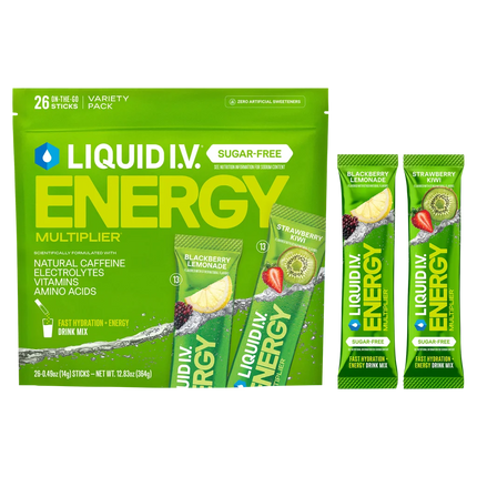 Liquid I.V. Energy Multiplier, 26 Individual Serving Stick Packs, Sugar Free, Variety Pack
