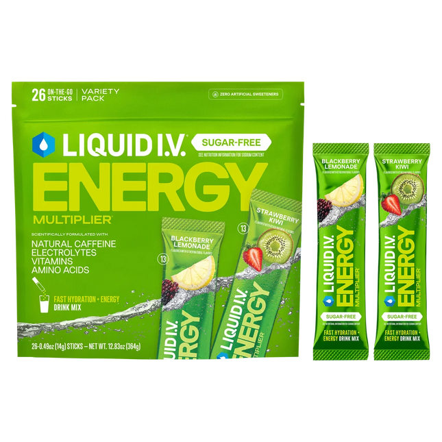 Liquid I.V. Energy Multiplier, 26 Individual Serving Stick Packs, Sugar Free, Variety Pack